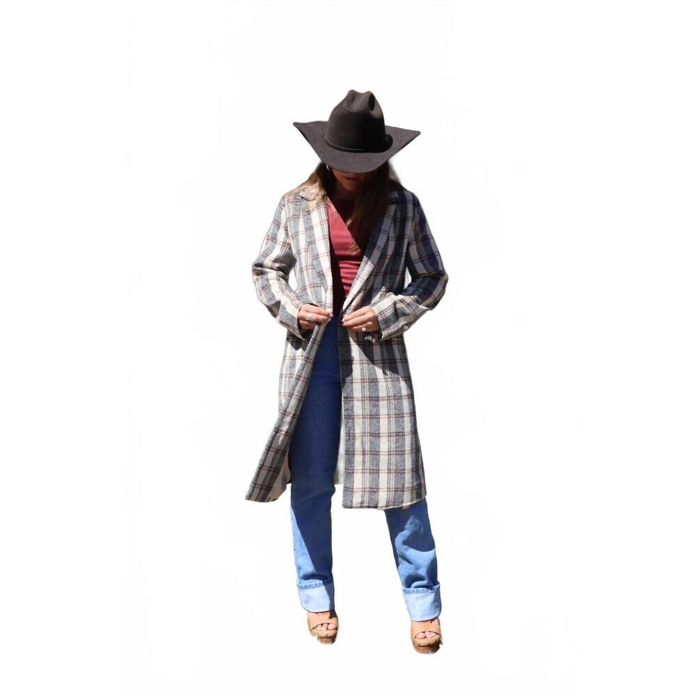 NEW SAGE THE LABEL orchard plaid long coat in beige